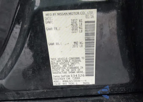 2016 Nissan Altima 2.5 S из США, поврежденный, VIN 1N4AL3AP5GN334326